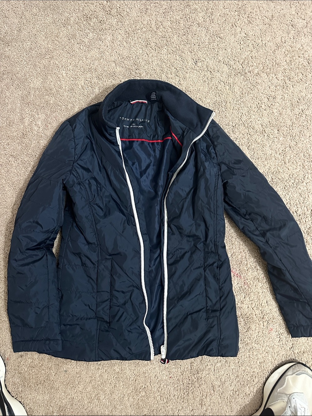 Tommy Hilfiger Navy Quilted Packable Puffer Jacket with White Zip